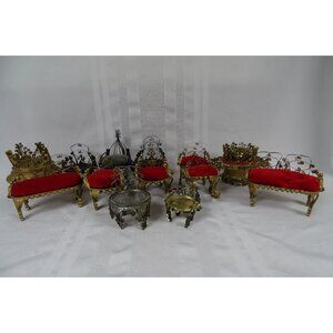 Vintage Lot of Tramp Art Tin Miniature Dollhouse Furniture & Candle Holders